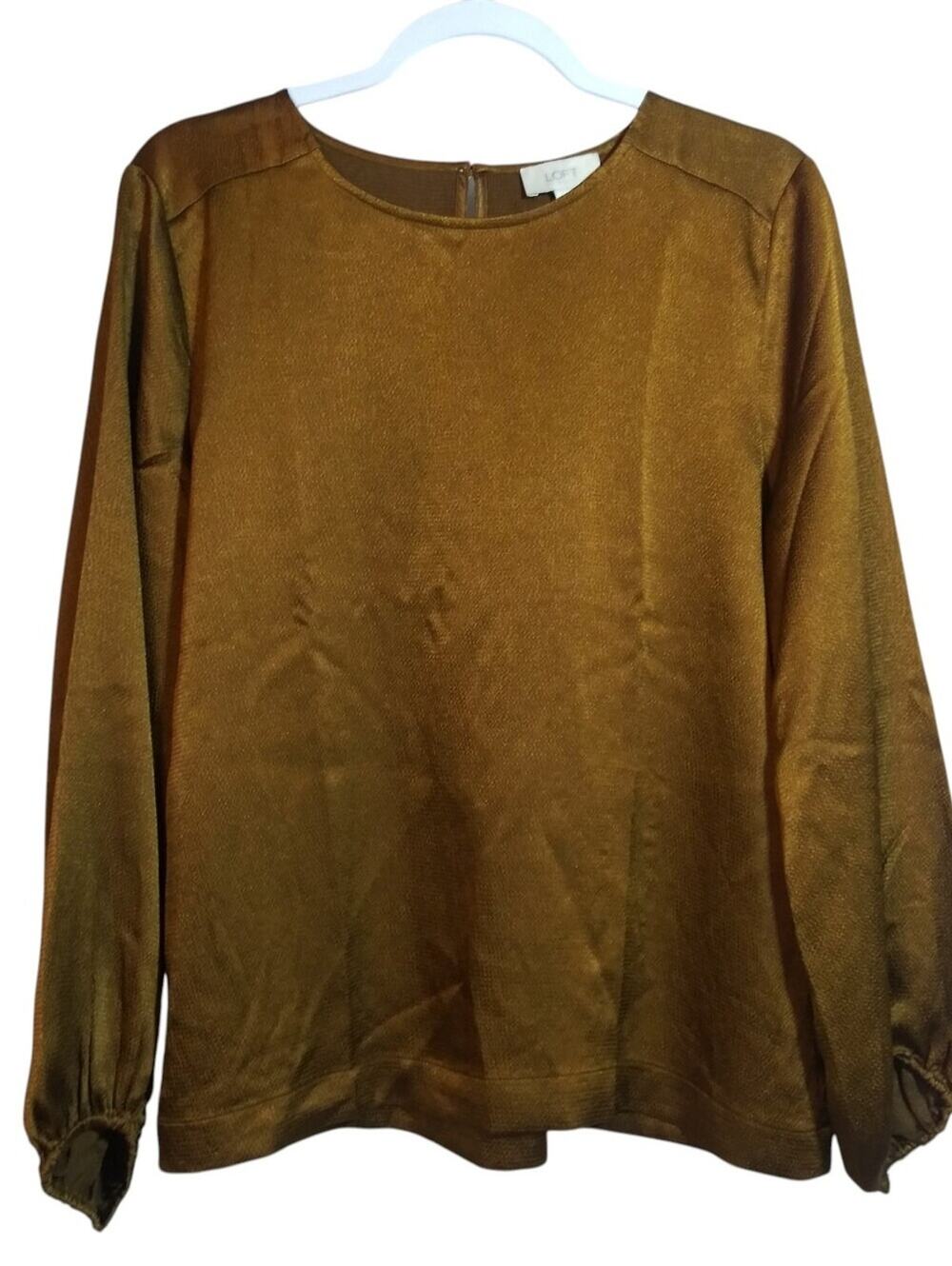 Loft Metallic Bronze Long Sleeve Blouse Lightweight Size M